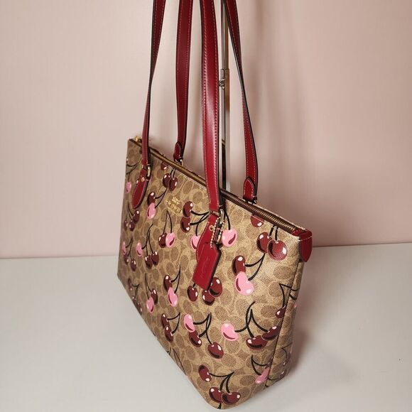 NWT COACH CAA71 Gallery Tote Bag In Signature Canvas With Cherry On Top - Picture 2 of 7